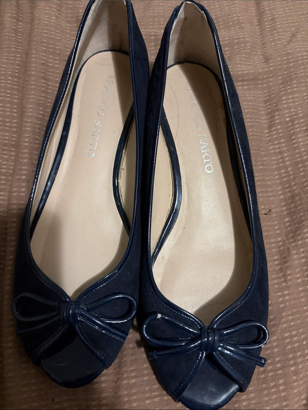 Franco Sarto Navy Bow Peep-Toe Flats
